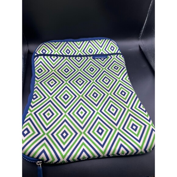 Jonathan Adler Large Laptop Sleeve RETRO GEOMETRIC Blue&Green Padded - Picture 1 of 4